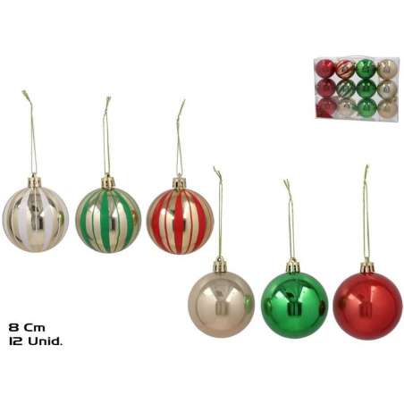 maletin x12 bolas sam oro-rojo-verde 8 cm (gerimport - 8445393354828)