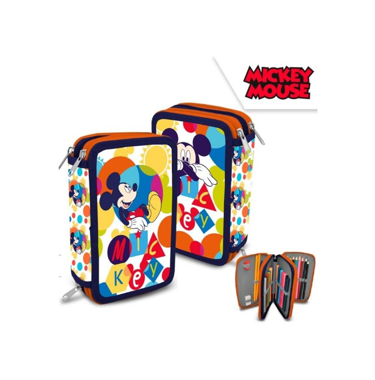 mickey estuche 3 cremalleras (kids licensing - mk22087)