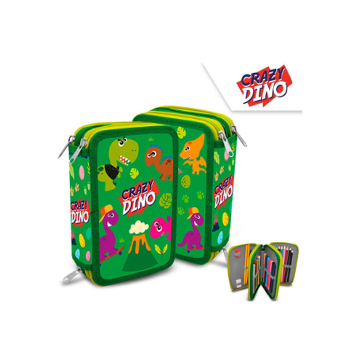 crazy dino estuche 3 cremalleras (kids licensing - kl10849)