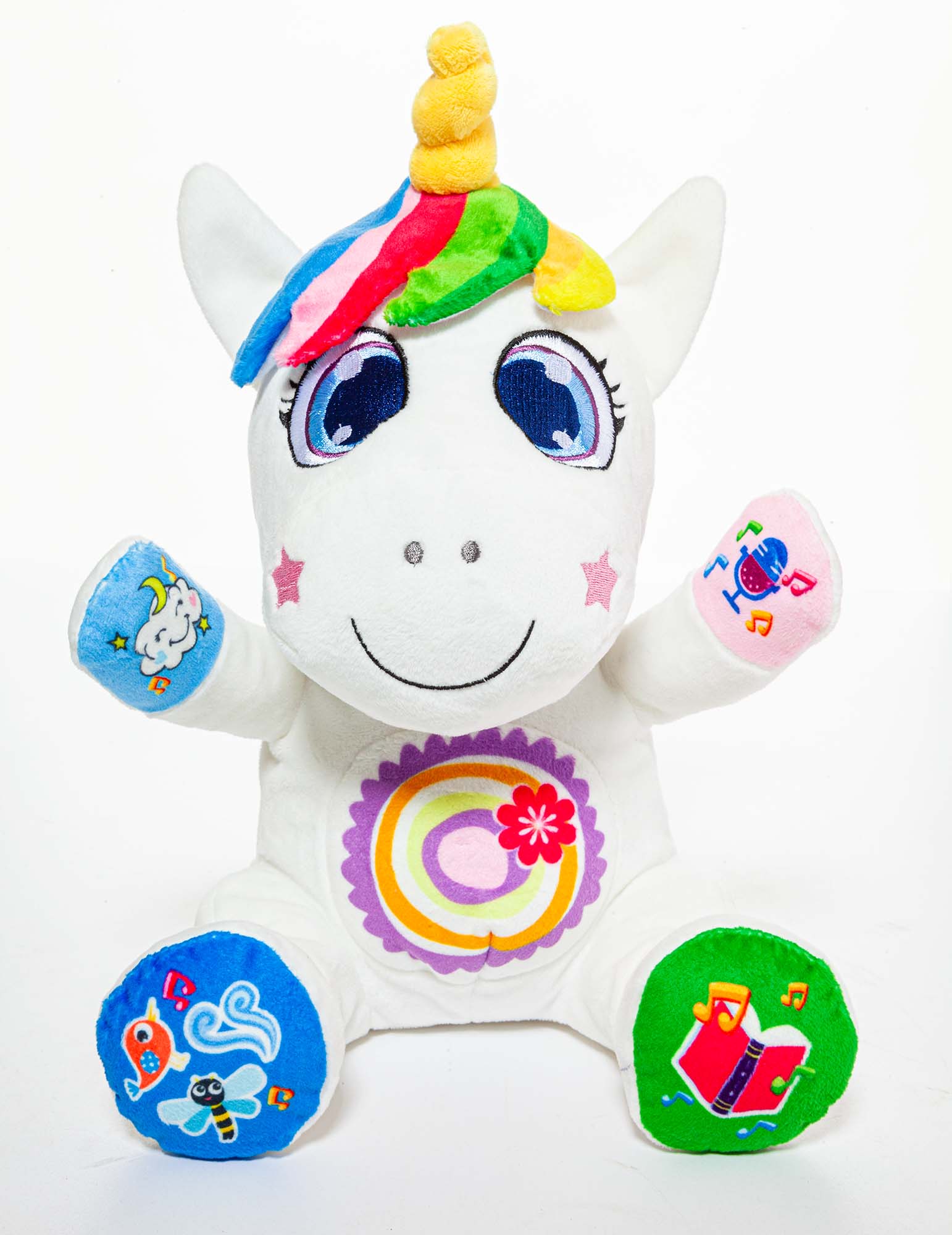 molto- gusy unicornio interactivo con luz y sonidos, cuentacuentos y grabadora, multicolor (22546)