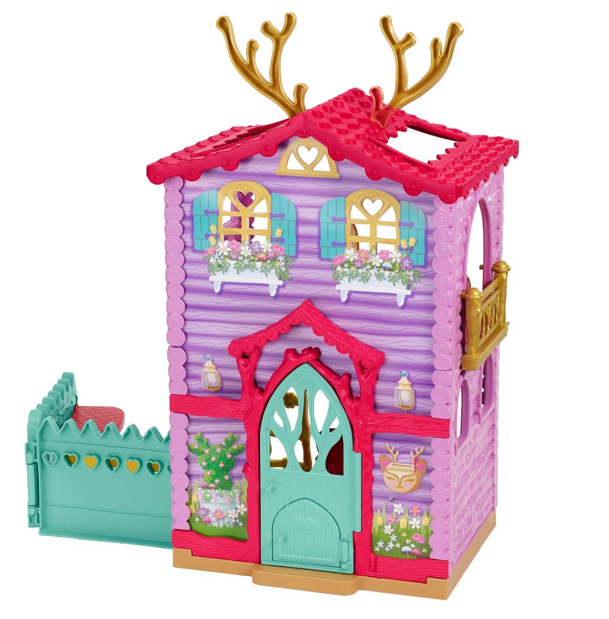 enchantimals casa ciervo 2.0 con danessa deer muñeca con casa de juguete, mascota y accesorios, regalo para niñas y niños +4 año