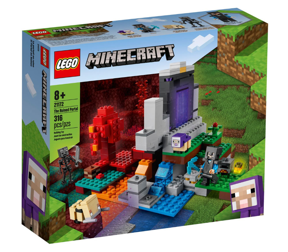 lego 21172 minecraft el portal en ruinas, juego de acción, set de construcción para niños de 8 años y más con mini figuras y ani