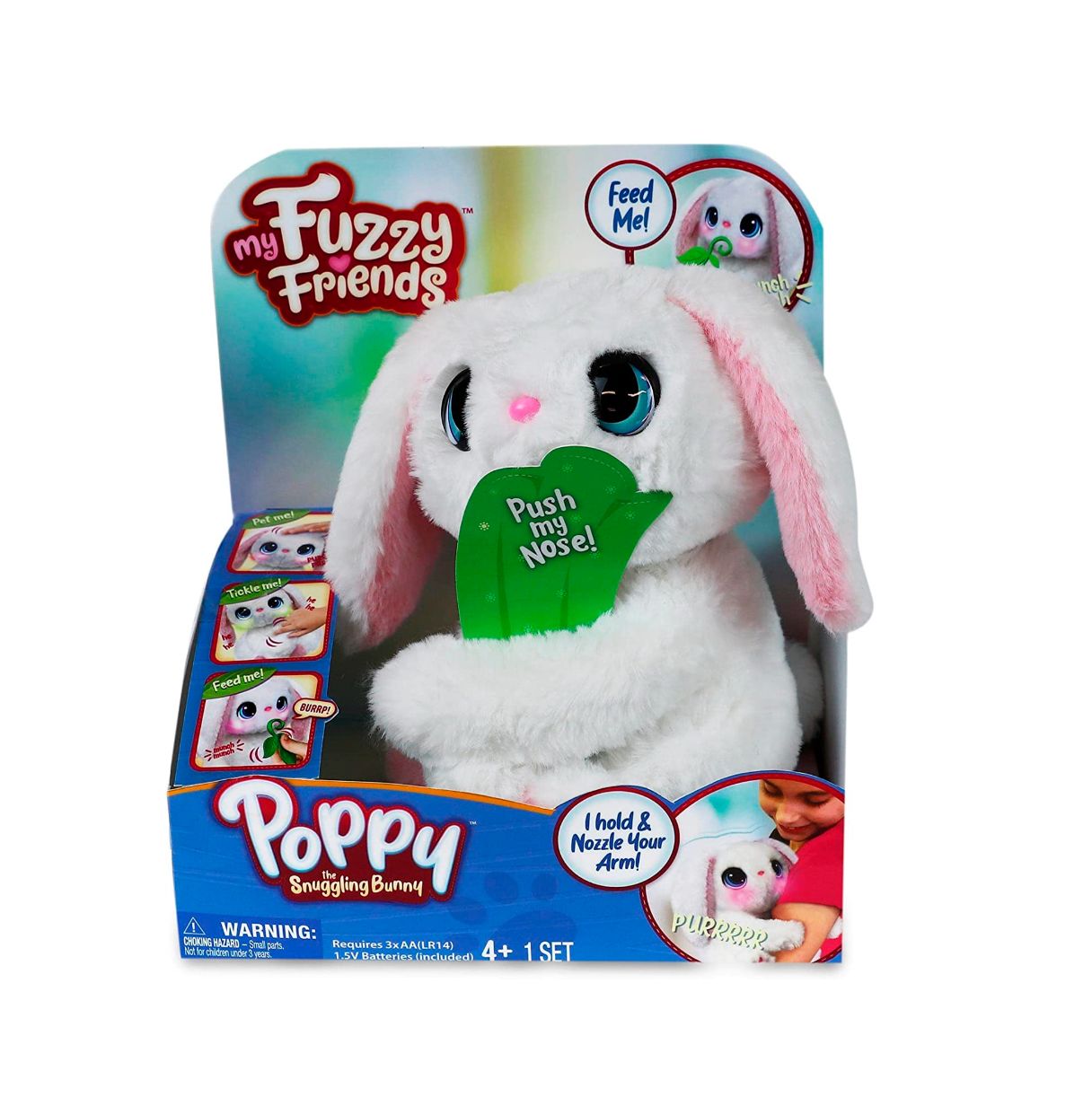 my fuzzy friends - poppy bunny, peluche de conejo blanco interactivo con muchas reacciones, sonido y movimiento, ideal para el d