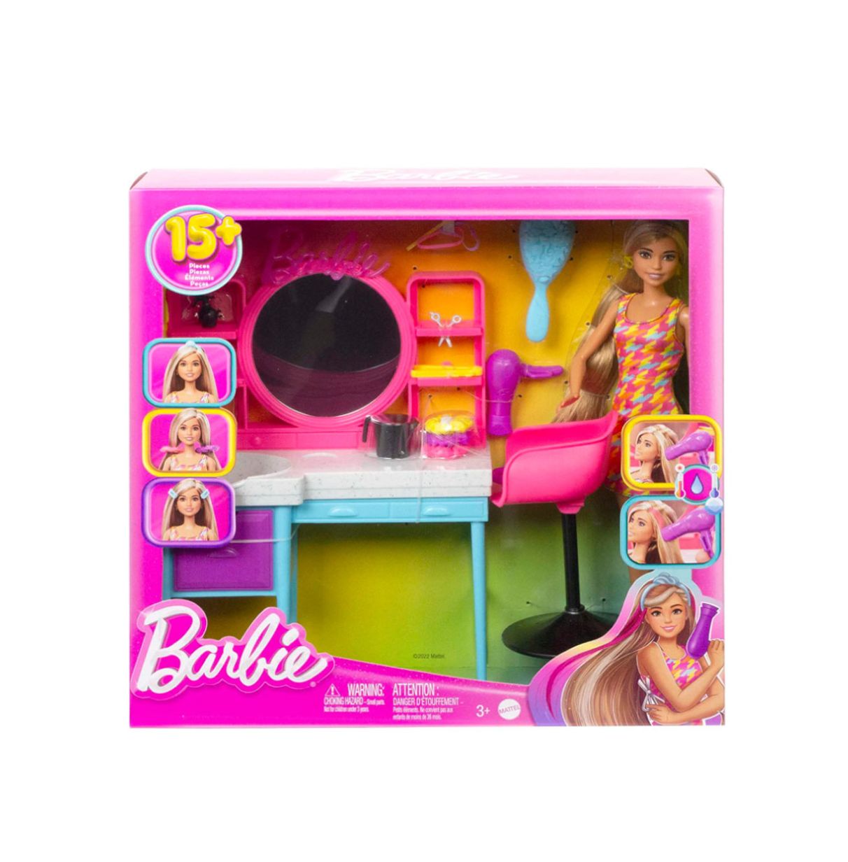 barbie totally hair set de juego muñeca con peluquería y accesorios para peinar, regalo de juguete +3 años (mattel hkv00)