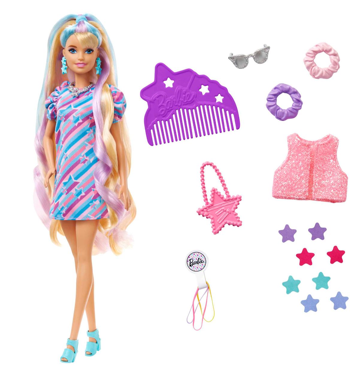 barbie totally hair extralargo estrella (mattel - hcm88)