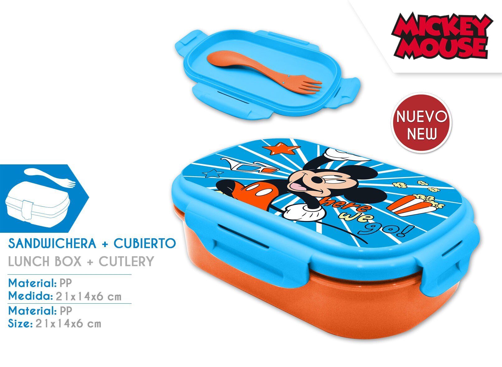 mickey sandwichera con cubiertos (kids licensing - mk22067)