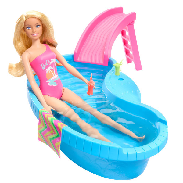 barbie muñeca rubia con piscina (mattel - hrj74)
