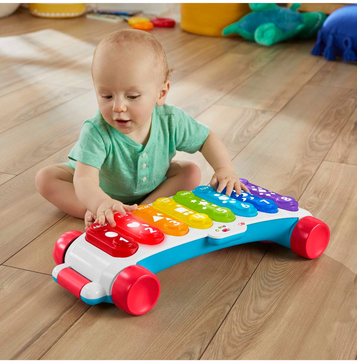 fisher-price xilófono gigante, juguete musical con luces y sonidos para aprendes letras, números y formas, regalo para bebé +9 m
