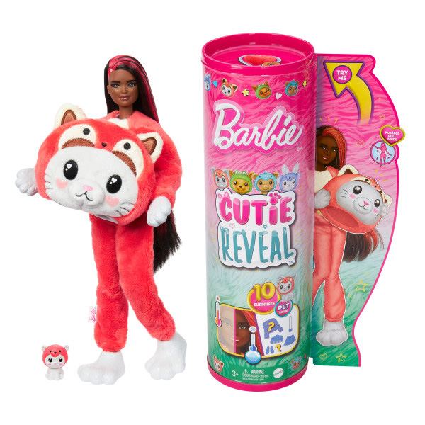 barbie cutie reveal gatito panda rojo (mattel - hrk23)