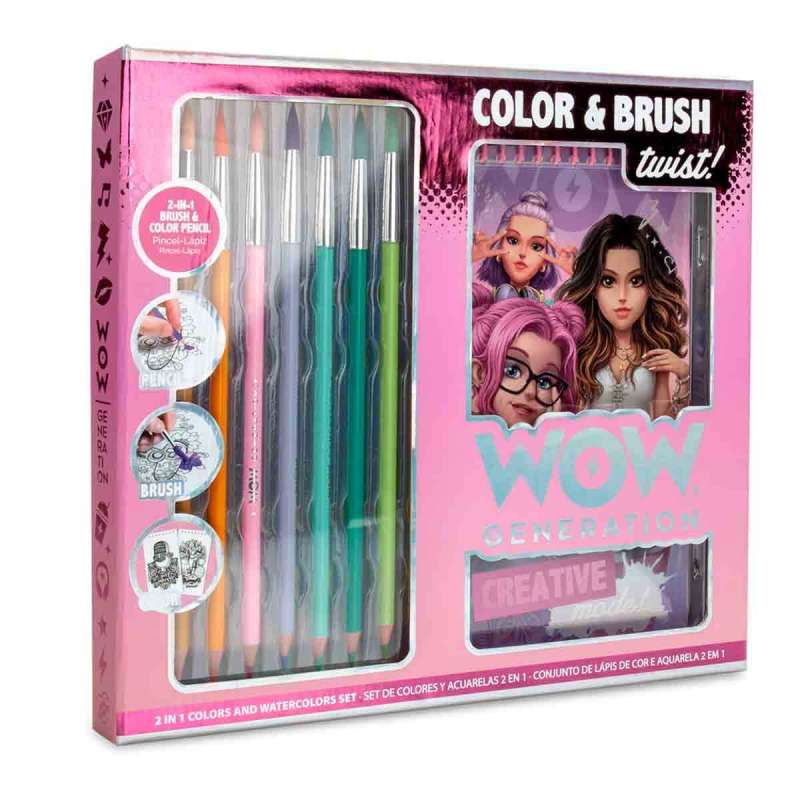 wow generation bloc de artista con pincel y lapices de acuarela (kids licensing - wow00173)