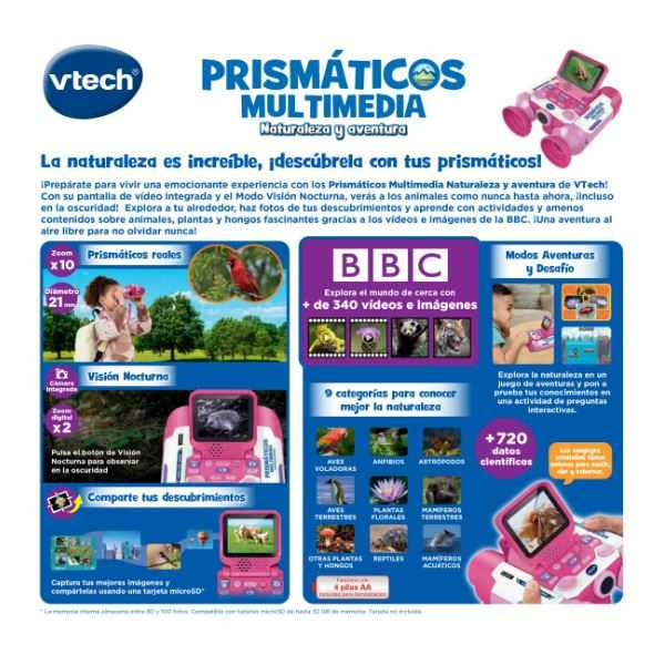 vtech prismaticos multimedia naturaleza rosa (vtech - 618657)