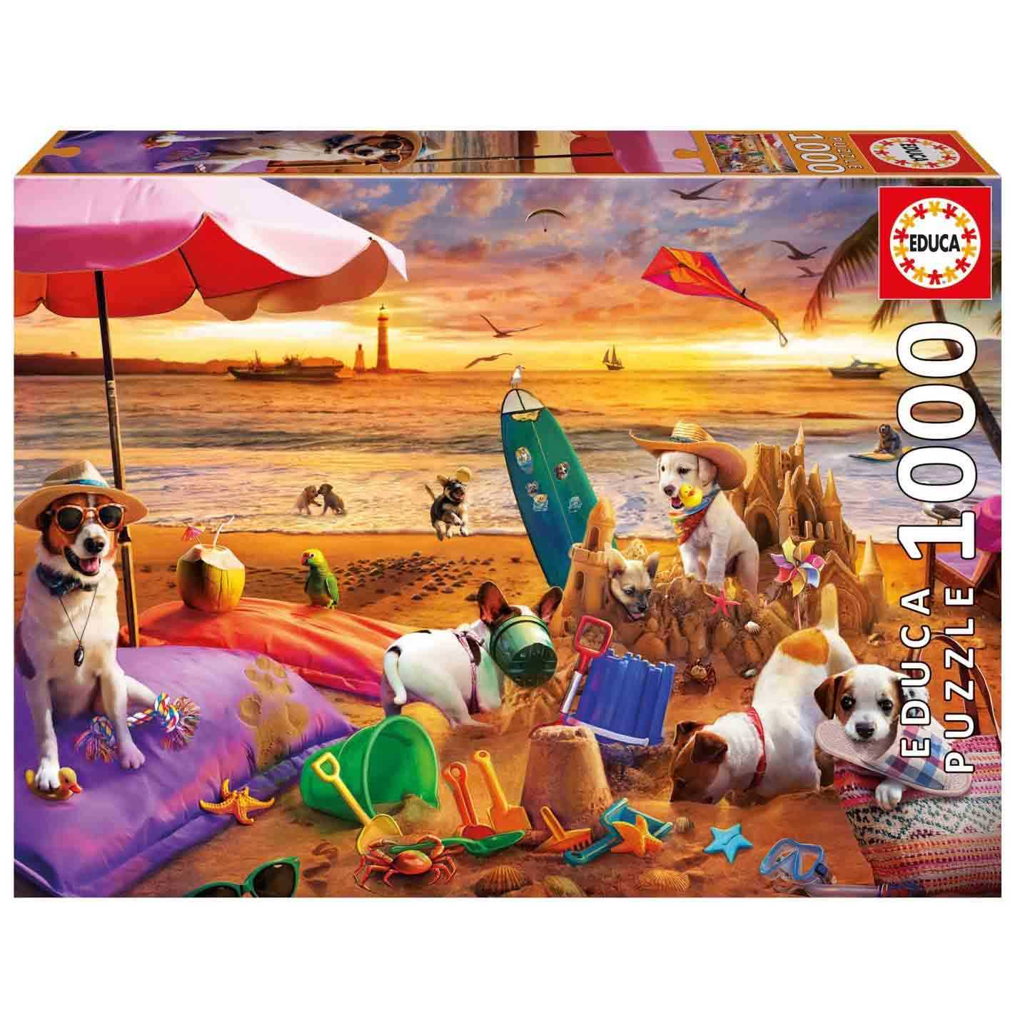 puzzle 1000 piezas perros jugando en la playa (educa - 20312)