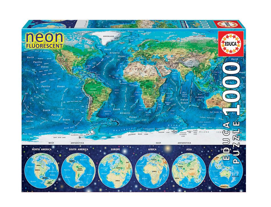 puzzle neon 1000 piezas mapamundi fisico (educa - 16760)