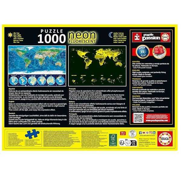 puzzle neon 1000 piezas mapamundi fisico (educa - 16760)