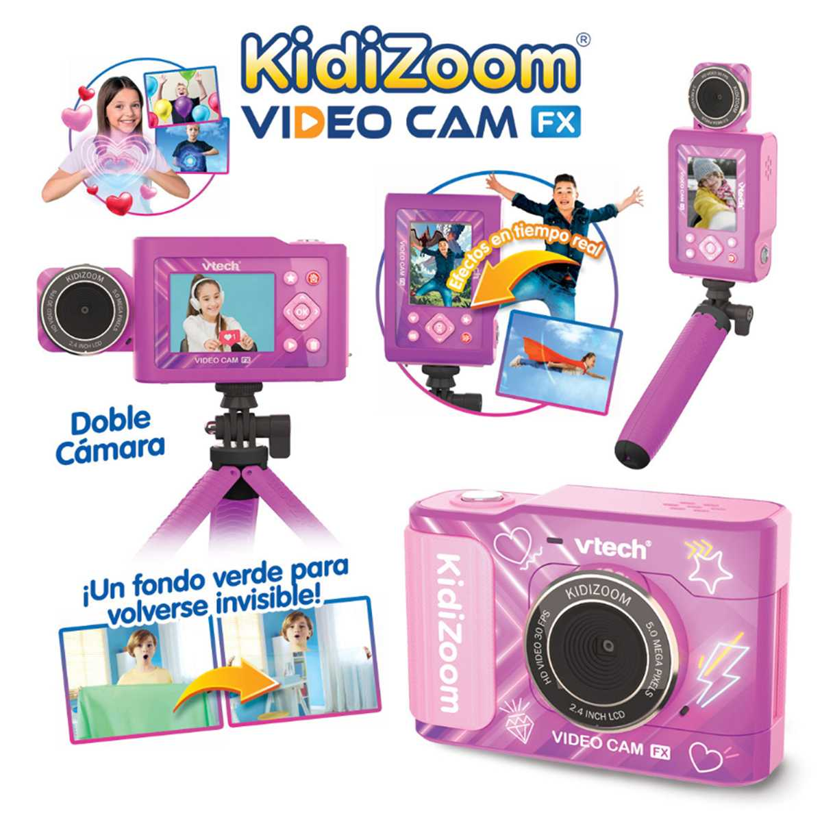 vtech kidizoom video cam fx rosa (vtech - 594887)